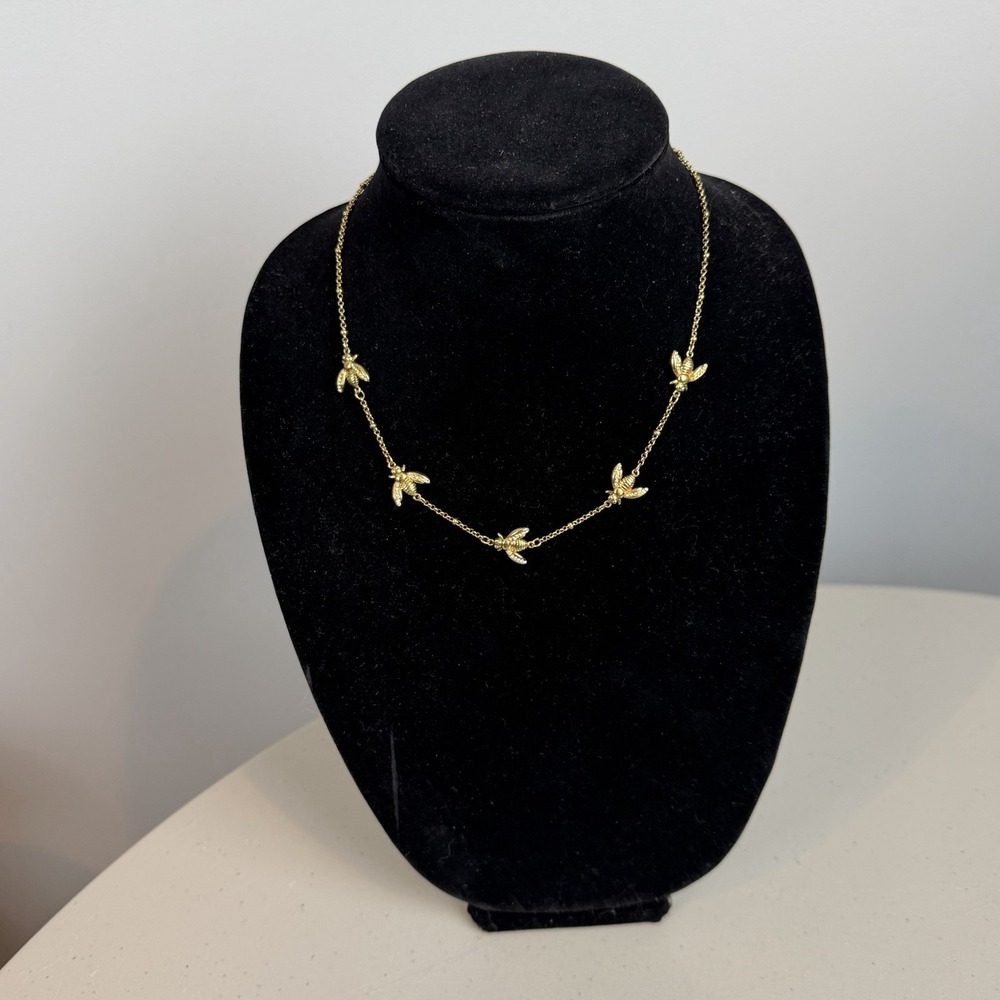 Ann Taylor Bumble Bee Necklace Gold Tone Rhinestone Wing Bees Adjustable 18"